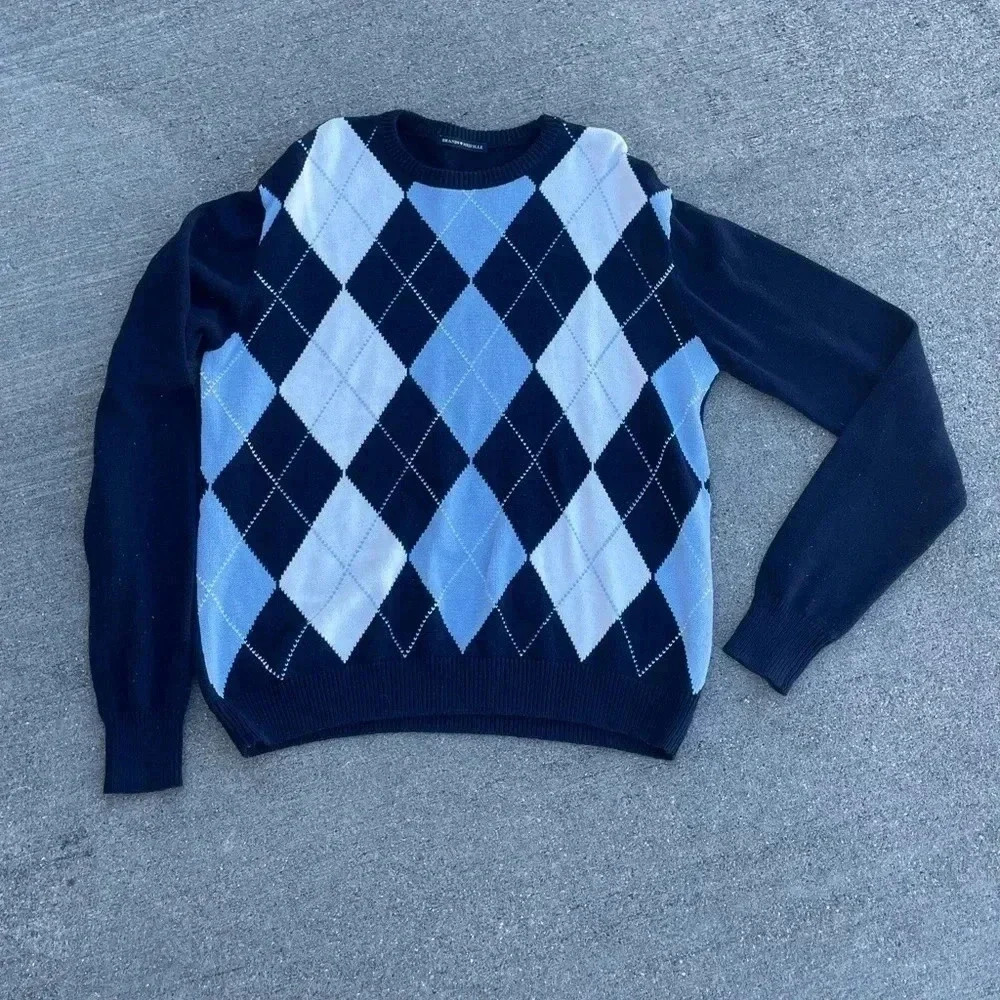 Brandy Melville Black and Blue Argyle Sweater